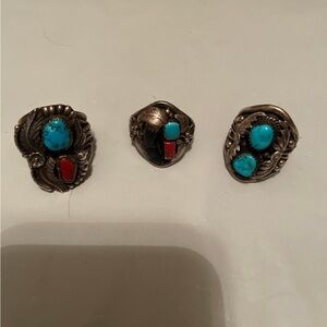 Turquoise and Red Stone Silver Rings